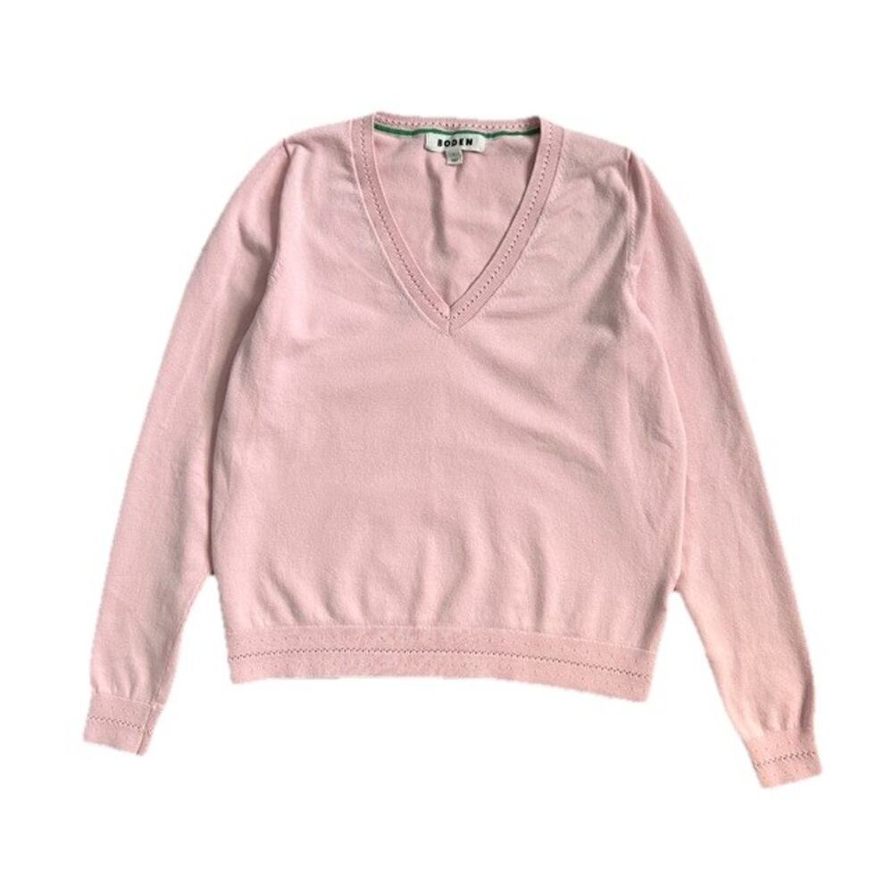 Boden Cotton Blend Women’s Pink Knit V-neck Sweater Size S Preppy Cottage Core